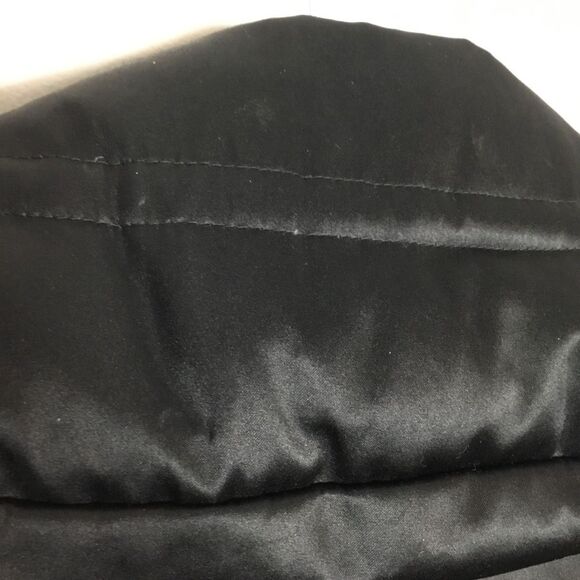 Ellie Tahari black shiny coat oversized collar belt polyester/down/feather sz M - Picture 6 of 10